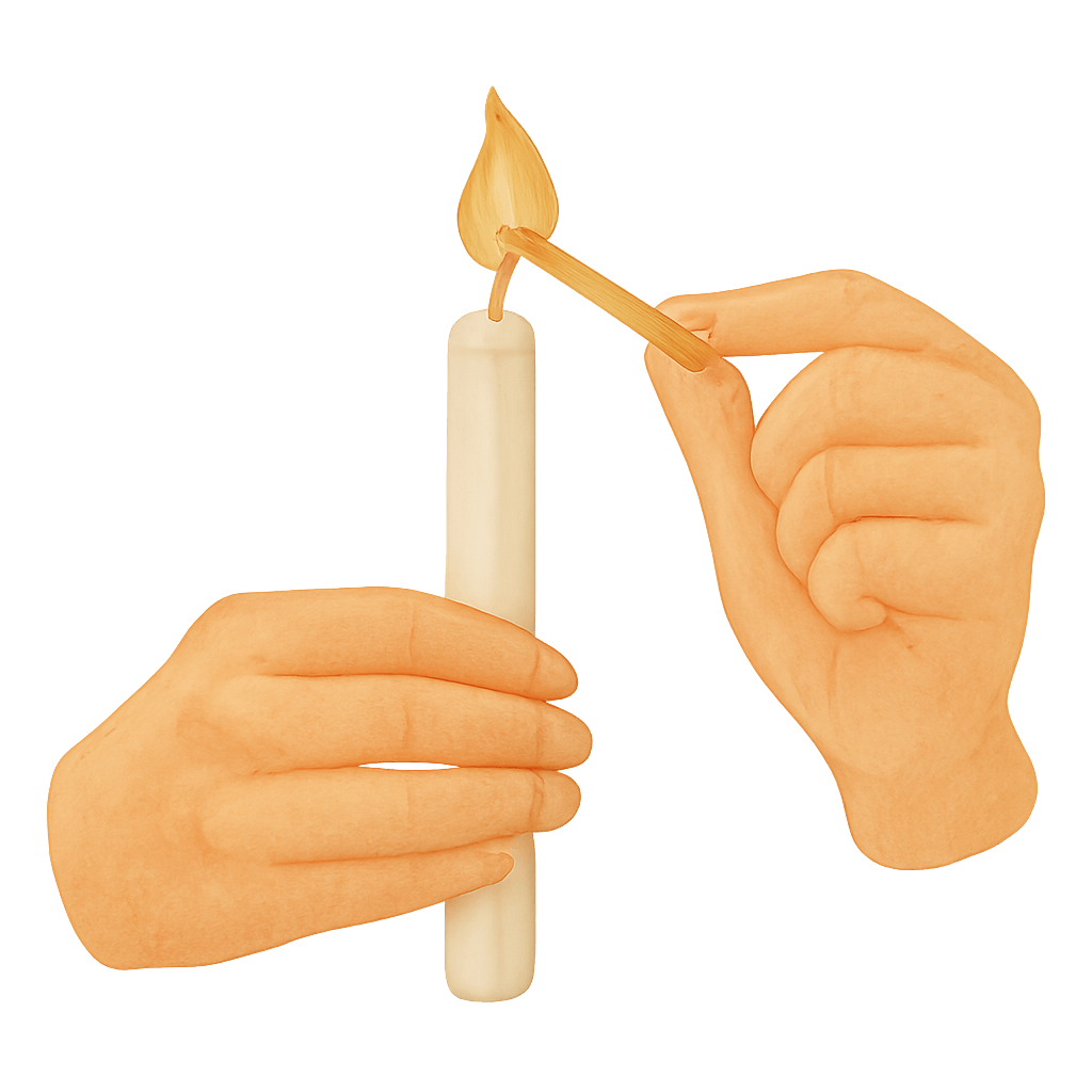 mãos ascendendo vela